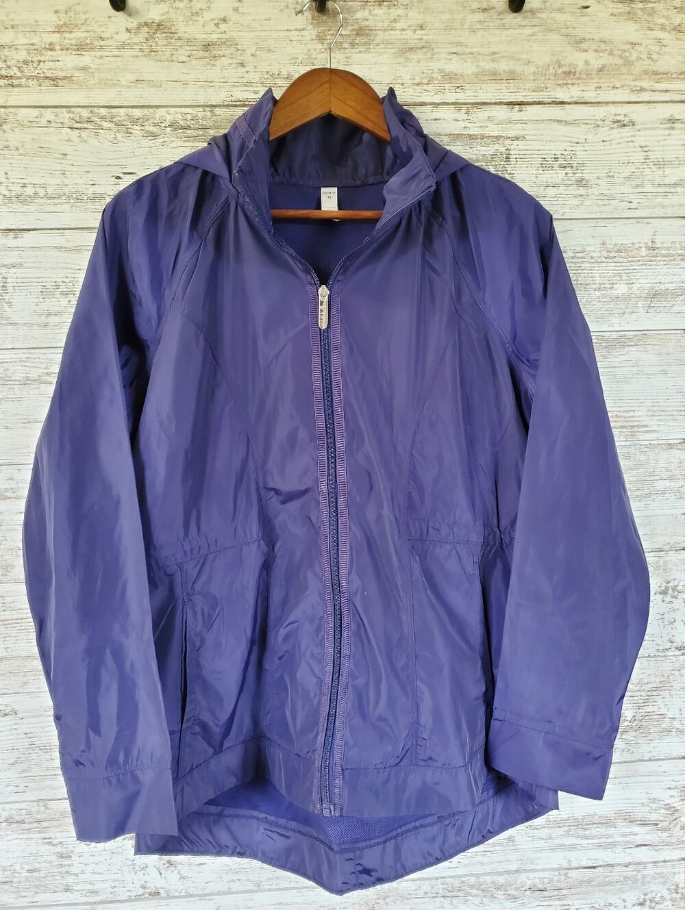 Apana Packable Windbreaker Jacket Lightweight Hooded Blue NWOT